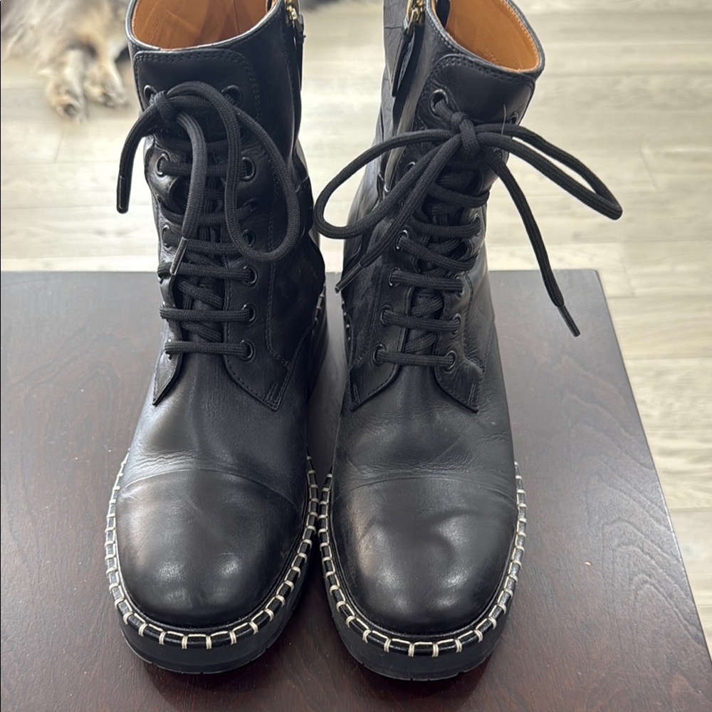 Chloe Black Combat Boots with Studded Detail - Picture 2 of 4